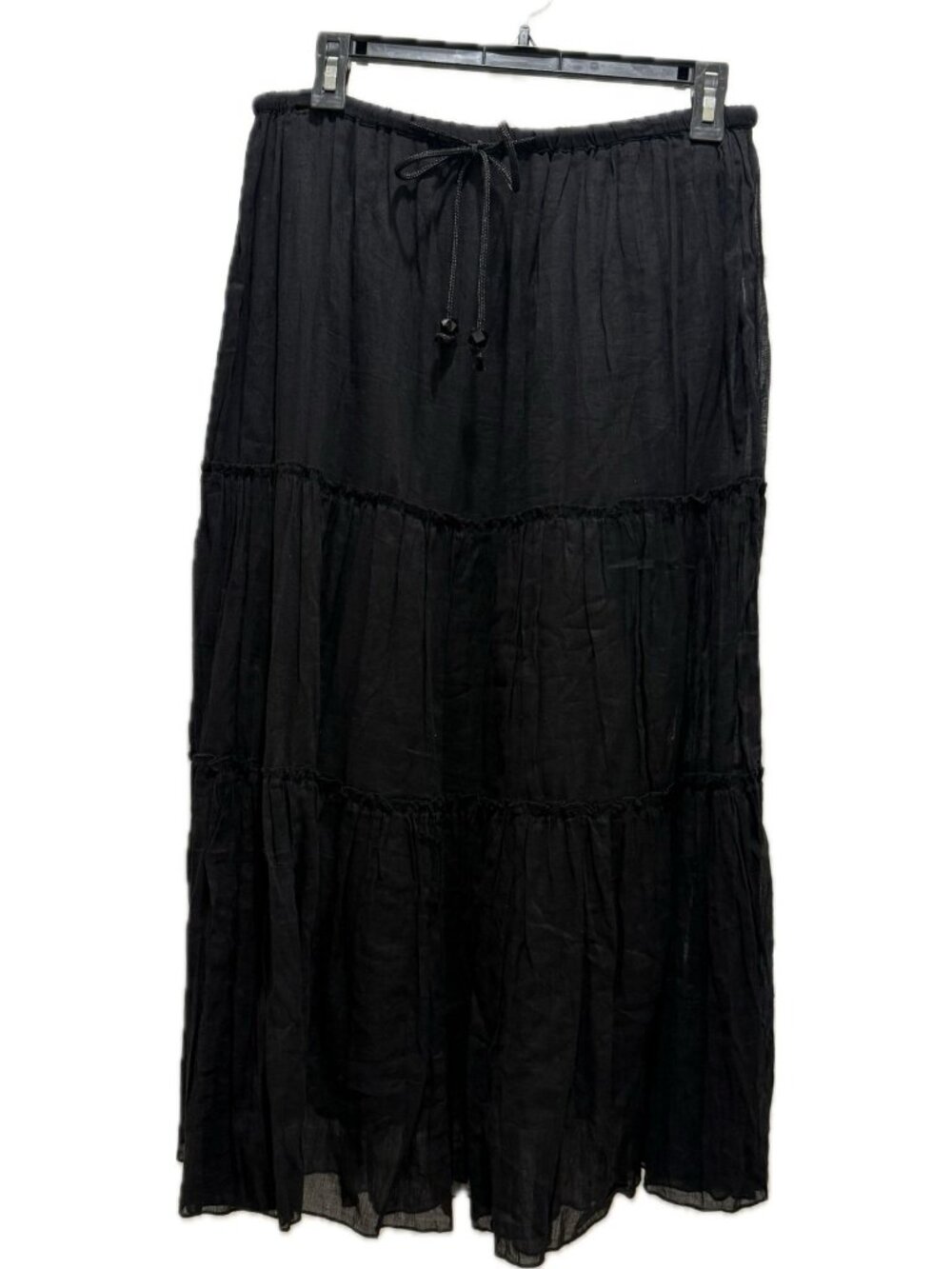 Mystique aura women’s medium M long black maxi skirt tiered sheer lined